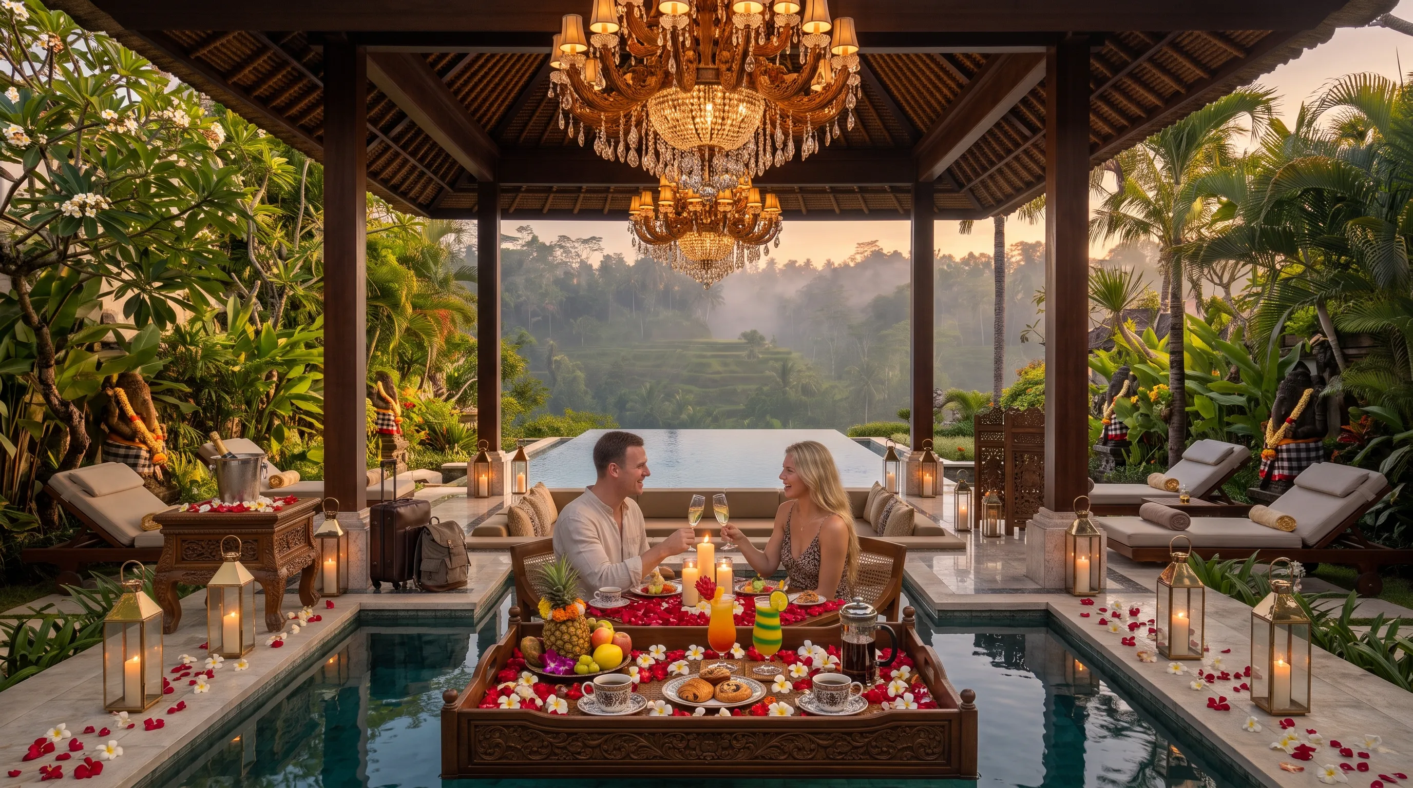 British Couple Honeymoon in Bali with Private Pool Villa and Tropical Views