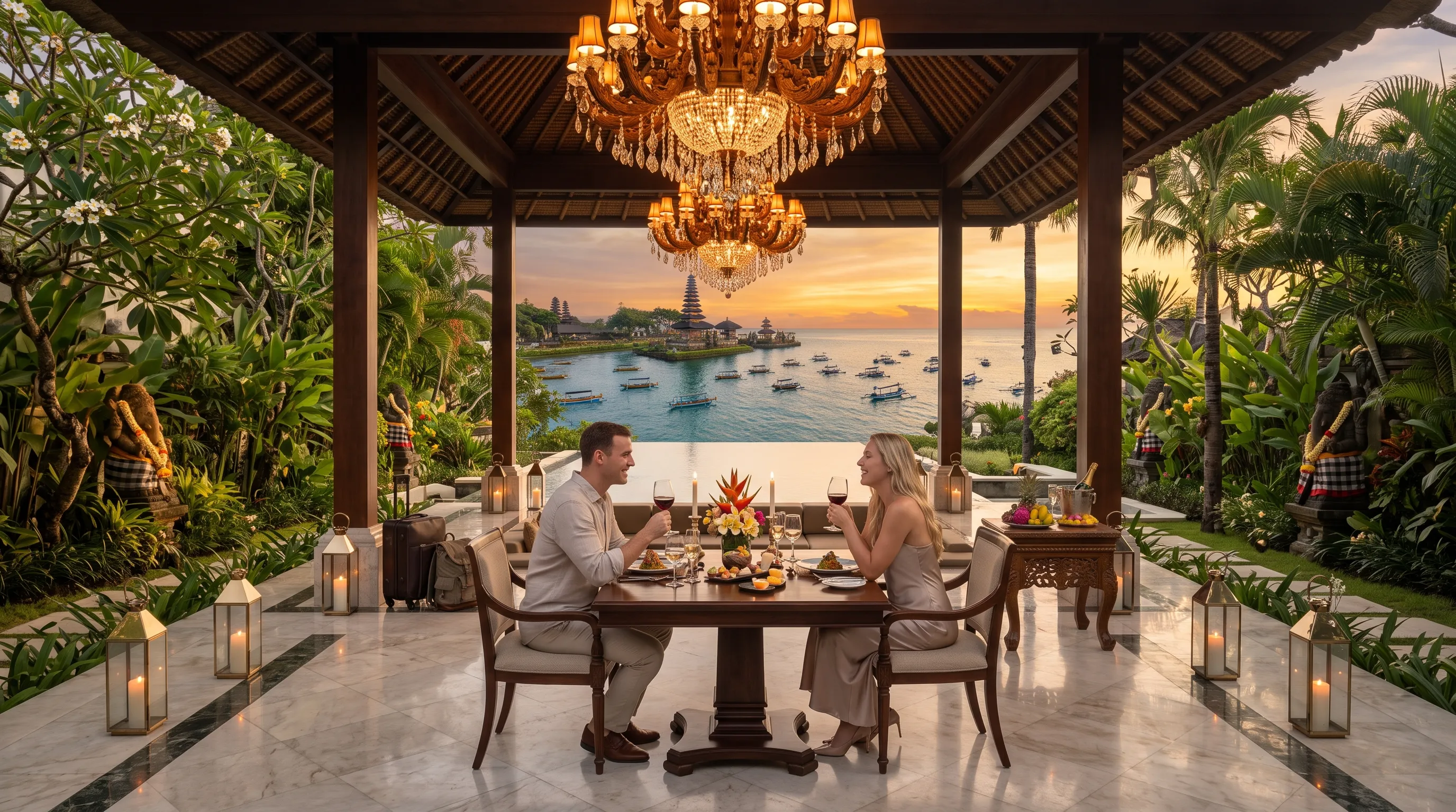 American Couple at Luxury Bali Honeymoon Resort with Sunset View