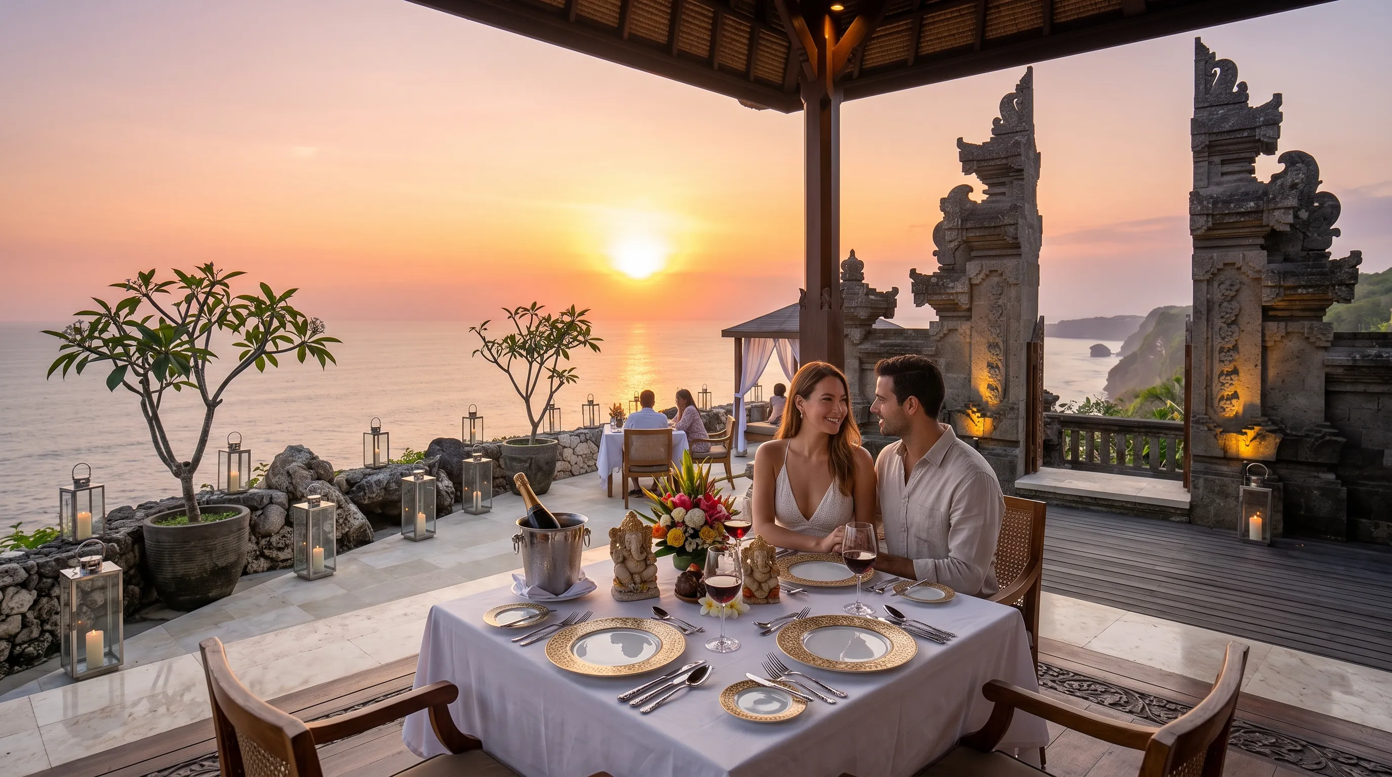 Sunset Dinner at Uluwatu Cliffside Restaurant During Honeymoon