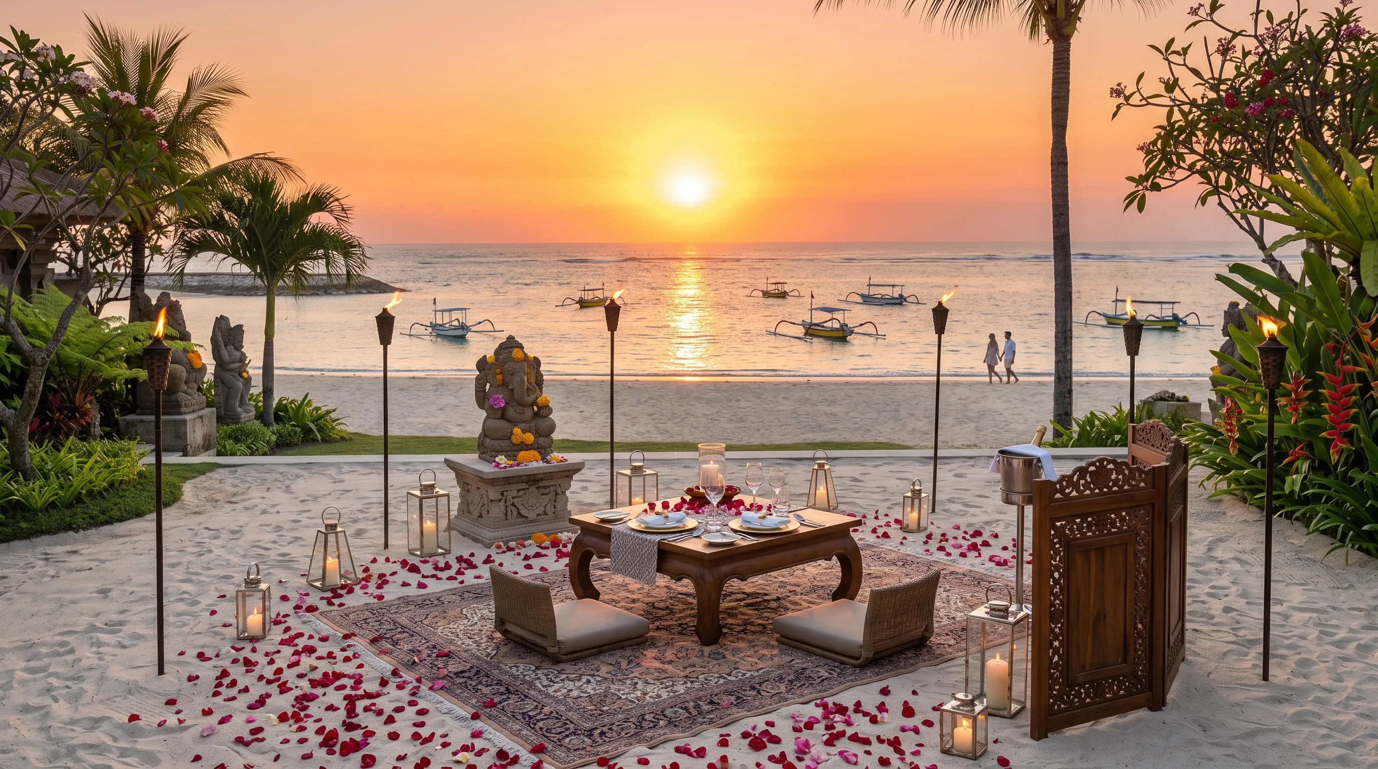 Romantic Dinner Setup on Nusa Dua Beach at Sunset