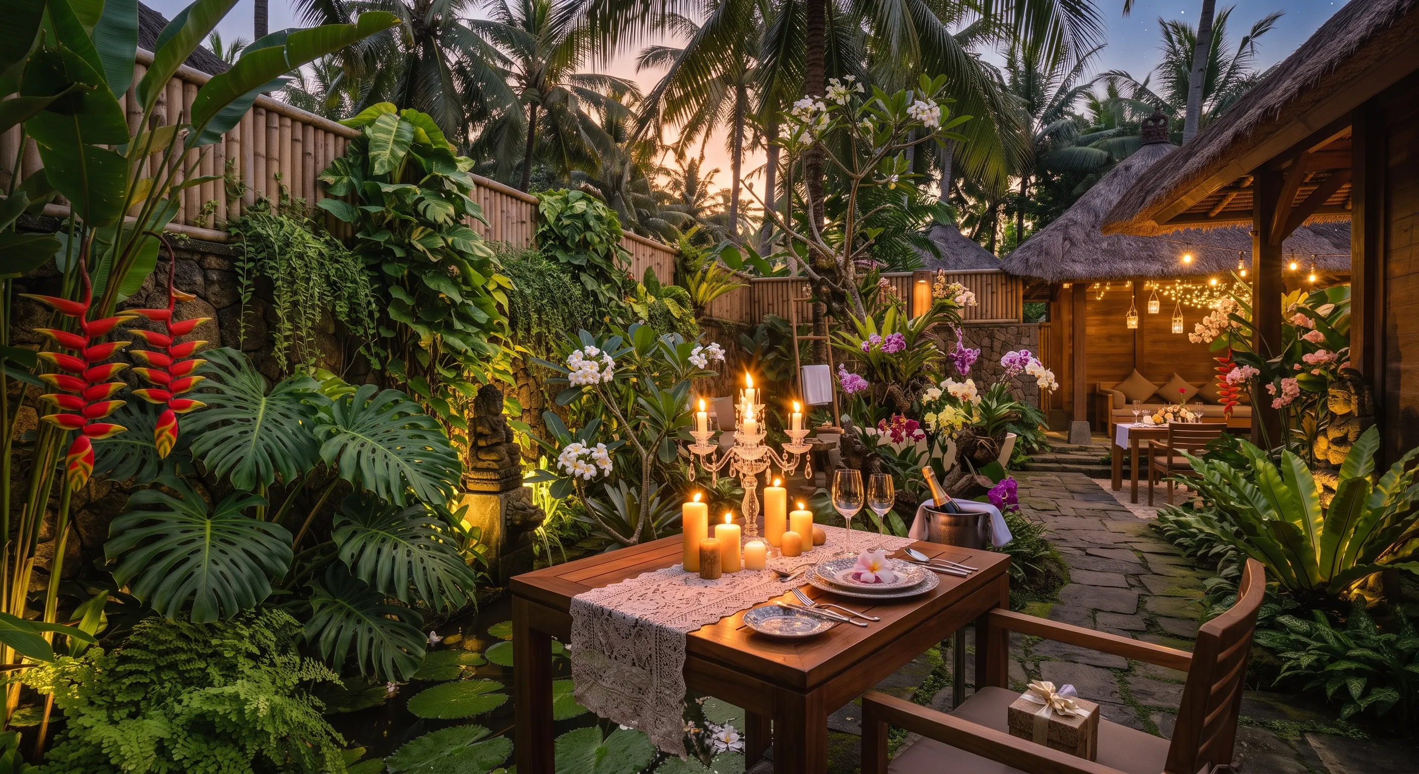 Romantic Dinner in Private Garden of Bali Honeymoon Villa