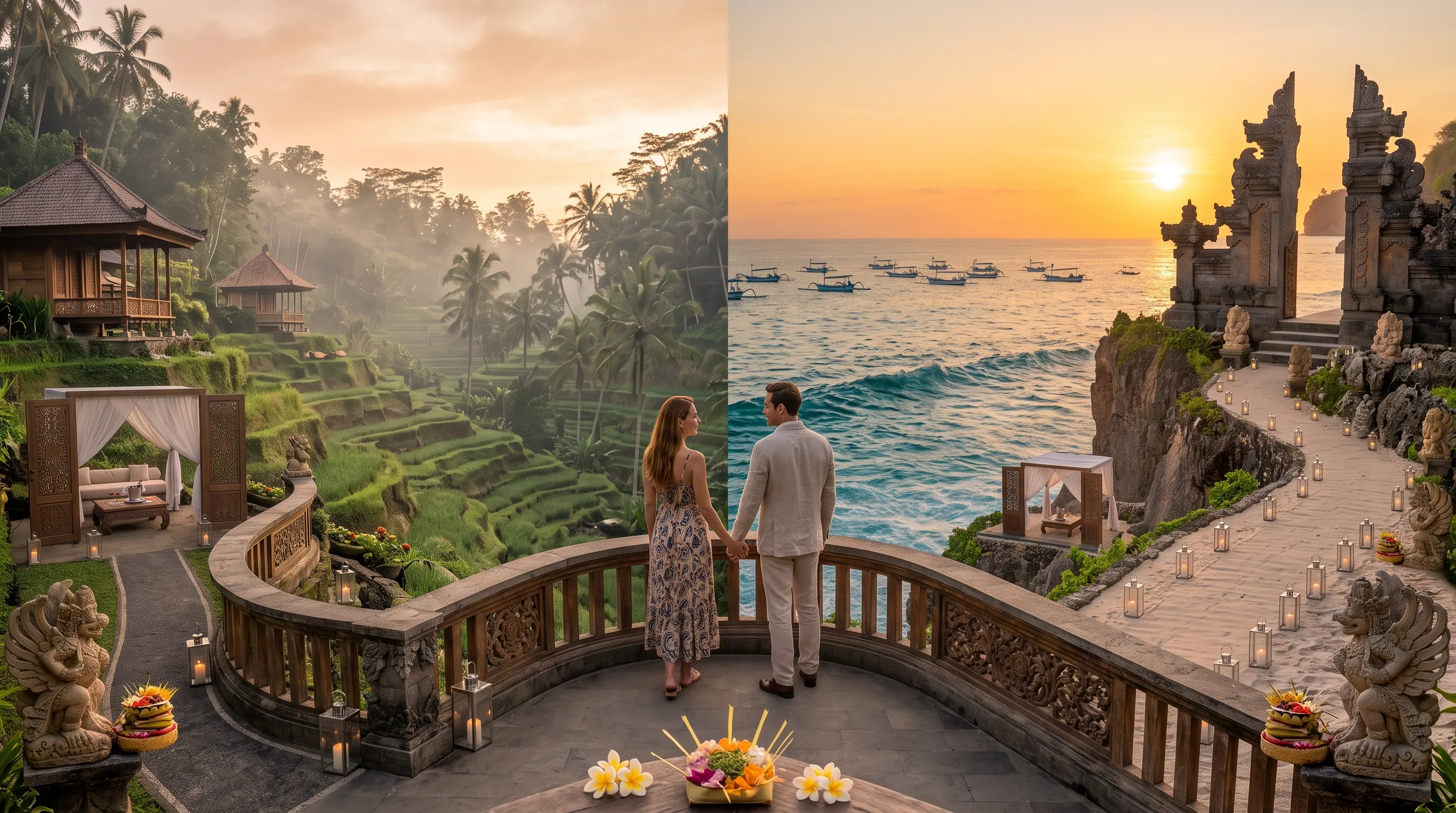 Couple at Bali Viewpoint Comparing Ubud and Uluwatu
