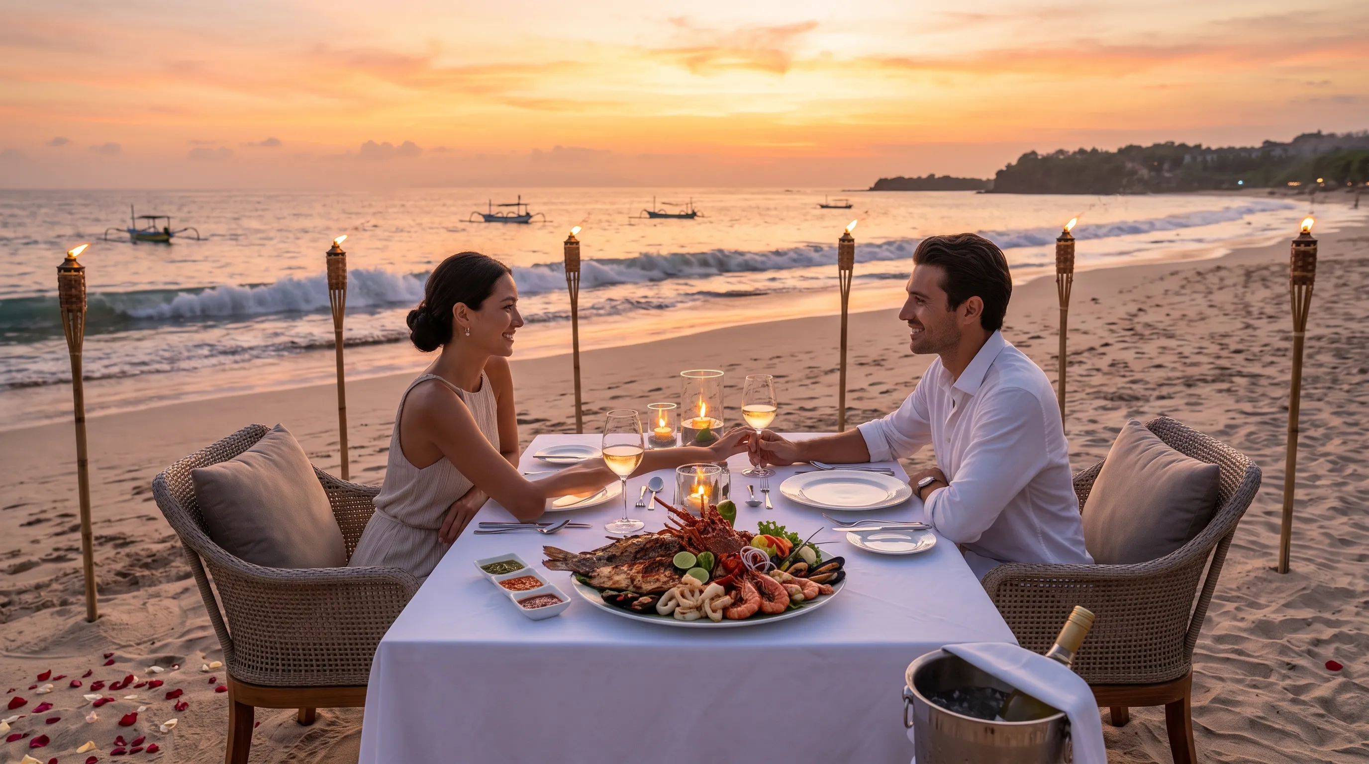 Seafood Dinner on Jimbaran Beach at Sunset