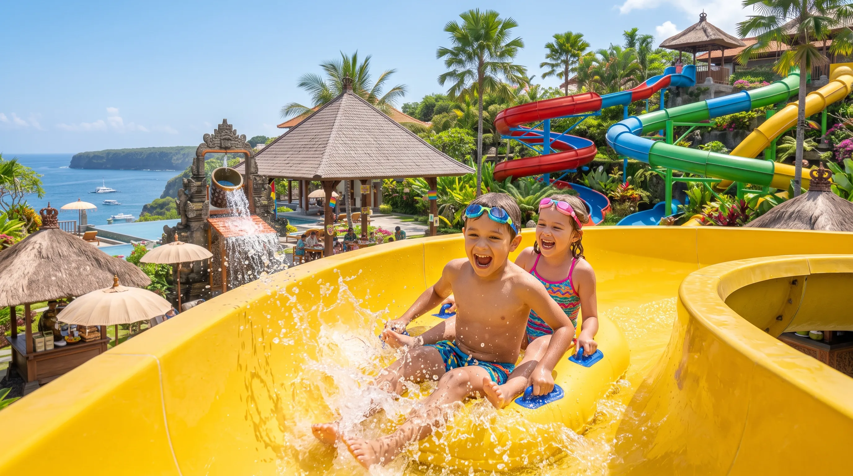 Kids Playing on Water Slide at Bali Family Resort